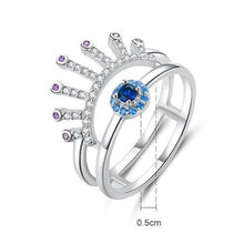 Load image into Gallery viewer, Stone Studded Evil Eye with Lashes Silver Ring - Ring6