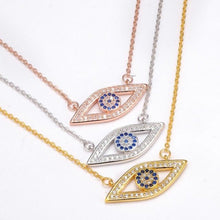 Load image into Gallery viewer, Stone Studded Eye Shaped Evil Eye Silver Necklaces - NecklaceRose Gold