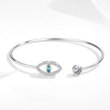 Load image into Gallery viewer, Stone Studded Eye Shaped Open Cuff Evil Eye Silver Bracelet - Bracelet