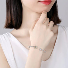 Load image into Gallery viewer, Stone Studded Eye Shaped Open Cuff Evil Eye Silver Bracelet - Bracelet
