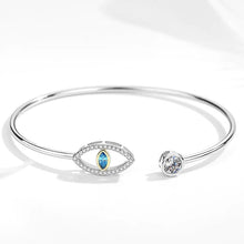 Load image into Gallery viewer, Stone Studded Eye Shaped Open Cuff Evil Eye Silver Bracelet - Bracelet