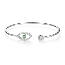 Load image into Gallery viewer, Stone Studded Eye Shaped Open Cuff Evil Eye Silver Bracelet - Bracelet