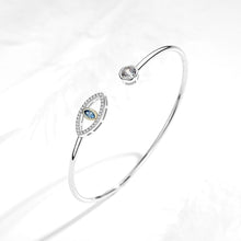 Load image into Gallery viewer, Stone Studded Eye Shaped Open Cuff Evil Eye Silver Bracelet - Bracelet