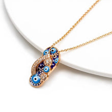 Load image into Gallery viewer, Studded Blue Slippers Shaped Evil Eye Pendant Necklace - Jewellery
