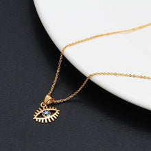 Load image into Gallery viewer, Studded Blue Stone Golden Eye Lashes Evil Eye Pendant Necklace - Jewellery