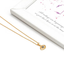 Load image into Gallery viewer, Studded Blue Stone Golden Eye Lashes Evil Eye Pendant Necklace - Jewellery