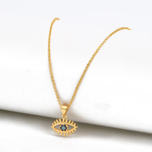 Load image into Gallery viewer, Studded Blue Stone Golden Eye Lashes Evil Eye Pendant Necklace - Jewellery