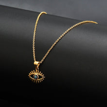 Load image into Gallery viewer, Studded Blue Stone Golden Eye Lashes Evil Eye Pendant Necklace - Jewellery