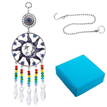 Load image into Gallery viewer, Sun, Moon, and Stars Evil Eye Wall Hanging with Multicolor Suncatcher Crystals - Wall HangingStyle 2 - Long Crystals