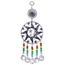 Load image into Gallery viewer, Sun, Moon, and Stars Evil Eye Wall Hanging with Multicolor Suncatcher Crystals - Wall HangingStyle 1 - Round Crystals