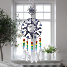 Load image into Gallery viewer, Sun, Moon, and Stars Evil Eye Wall Hanging with Multicolor Suncatcher Crystals - Wall HangingStyle 1 - Round Crystals