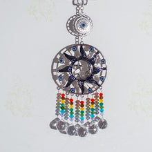 Load image into Gallery viewer, Sun, Moon, and Stars Evil Eye Wall Hanging with Multicolor Suncatcher Crystals - Wall HangingStyle 2 - Long Crystals