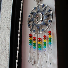 Load image into Gallery viewer, Sun, Moon, and Stars Evil Eye Wall Hanging with Multicolor Suncatcher Crystals - Wall HangingStyle 2 - Long Crystals