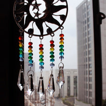Load image into Gallery viewer, Sun, Moon, and Stars Evil Eye Wall Hanging with Multicolor Suncatcher Crystals - Wall HangingStyle 2 - Long Crystals