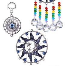 Load image into Gallery viewer, Sun, Moon, and Stars Evil Eye Wall Hanging with Multicolor Suncatcher Crystals - Wall HangingStyle 2 - Long Crystals