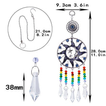 Load image into Gallery viewer, Sun, Moon, and Stars Evil Eye Wall Hanging with Multicolor Suncatcher Crystals - Wall HangingStyle 2 - Long Crystals