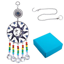 Load image into Gallery viewer, Sun, Moon, and Stars Evil Eye Wall Hanging with Multicolor Suncatcher Crystals - Wall HangingStyle 2 - Long Crystals