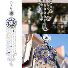 Load image into Gallery viewer, Sun, Moon, and Stars Evil Eye Wall Hanging with Transparent Suncatcher Crystals - Wall Hanging