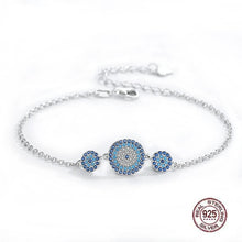 Load image into Gallery viewer, Triple Blue Stone Evil Eyes Silver Bracelet - Bracelet