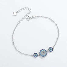 Load image into Gallery viewer, Triple Blue Stone Evil Eyes Silver Bracelet - Bracelet