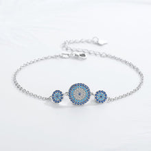 Load image into Gallery viewer, Triple Blue Stone Evil Eyes Silver Bracelet - Bracelet