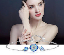 Load image into Gallery viewer, Triple Blue Stone Evil Eyes Silver Bracelet - Bracelet