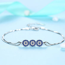 Load image into Gallery viewer, Triple Evil Eyes Double Silver Chain Bracelet - Bracelet