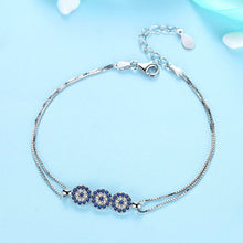 Load image into Gallery viewer, Triple Evil Eyes Double Silver Chain Bracelet - Bracelet