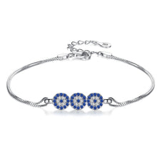 Load image into Gallery viewer, Triple Evil Eyes Double Silver Chain Bracelet - Bracelet