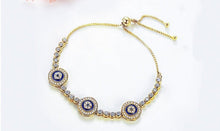 Load image into Gallery viewer, Triple White Stone Evil Eyes Silver Bracelets - BraceletGold