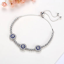 Load image into Gallery viewer, Triple White Stone Evil Eyes Silver Bracelets - BraceletGold