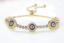 Load image into Gallery viewer, Triple White Stone Evil Eyes Silver Bracelets - BraceletGold