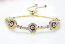 Load image into Gallery viewer, Triple White Stone Evil Eyes Silver Bracelets - BraceletGold