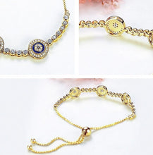 Load image into Gallery viewer, Triple White Stone Evil Eyes Silver Bracelets - BraceletGold