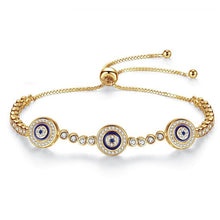 Load image into Gallery viewer, Triple White Stone Evil Eyes Silver Bracelets - BraceletGold