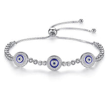 Load image into Gallery viewer, Triple White Stone Evil Eyes Silver Bracelets - BraceletGold