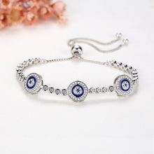 Load image into Gallery viewer, Triple White Stone Evil Eyes Silver Bracelets - BraceletSilver