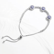 Load image into Gallery viewer, Triple White Stone Evil Eyes Silver Bracelets - BraceletGold