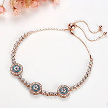 Load image into Gallery viewer, Triple White Stone Evil Eyes Silver Bracelets - BraceletGold