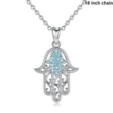 Load image into Gallery viewer, Turquoise and Silver Dual Hamsa Hand Silver Pendant and Necklace - NecklaceWith 18" Chain