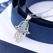 Load image into Gallery viewer, Turquoise and Silver Dual Hamsa Hand Silver Pendant and Necklace - NecklaceWith 20" Chain