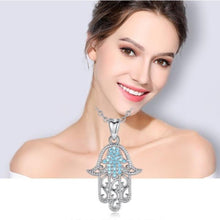 Load image into Gallery viewer, Turquoise and Silver Dual Hamsa Hand Silver Pendant and Necklace - NecklaceWith 20" Chain