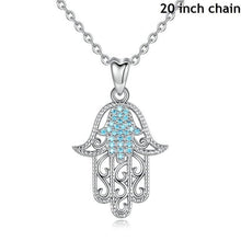 Load image into Gallery viewer, Turquoise and Silver Dual Hamsa Hand Silver Pendant and Necklace - NecklaceWith 20" Chain