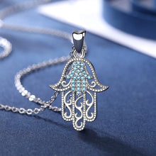 Load image into Gallery viewer, Turquoise and Silver Dual Hamsa Hand Silver Pendant and Necklace - NecklaceWith 20" Chain