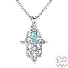 Load image into Gallery viewer, Turquoise and Silver Dual Hamsa Hand Silver Pendant and Necklace - NecklaceOnly Pendant
