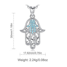 Load image into Gallery viewer, Turquoise and Silver Dual Hamsa Hand Silver Pendant and Necklace - NecklaceWith 20" Chain