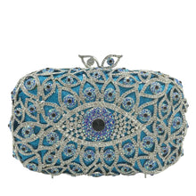 Load image into Gallery viewer, Turquoise and White Stone Studded Evil Eye Clutch - Blue - Handbag