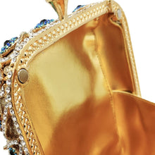 Load image into Gallery viewer, Turquoise and White Stone Studded Evil Eye Clutch - Golden - Handbag