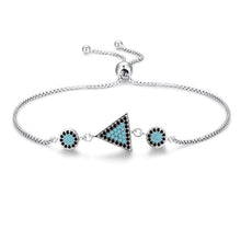 Load image into Gallery viewer, Turquoise Stone Abstract Evil Eyes Silver Bracelet - Bracelet