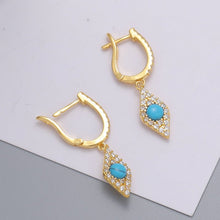 Load image into Gallery viewer, Turquoise Stone Diamond Shape Evil Eye Earrings - EarringsGold